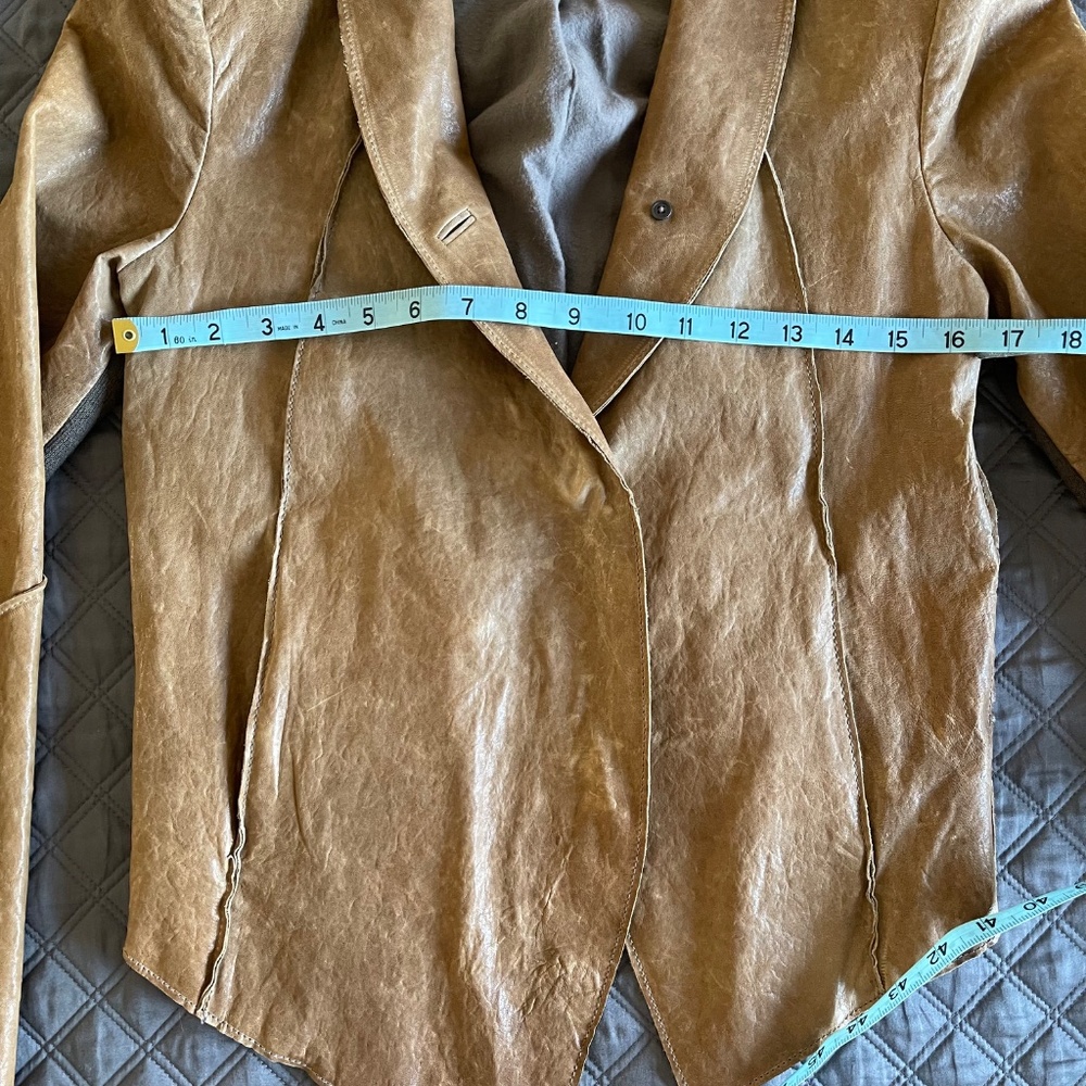HELMUT LANG Leather Asymmetrical Beige Jacket Size Small - Picture 6 of 12